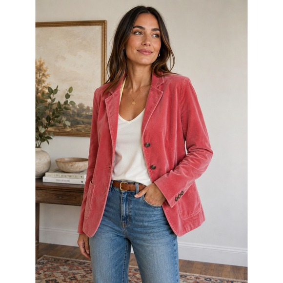 J.Crew Jackets & Blazers - J.Crew Pink Velvet Blazer Women Schoolboy 3-Button Striped Lining